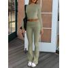 imageANRABESS Women 2 Piece Outfits Fall Lounge Sets Long Sleeve Cropped Top Fold Over Flare Pants Comfy Pajamas Set Y2K ClothesArmy Green