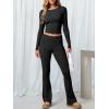 imageANRABESS Women 2 Piece Outfits Fall Lounge Sets Long Sleeve Cropped Top Fold Over Flare Pants Comfy Pajamas Set Y2K ClothesBlack