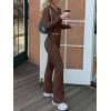 imageANRABESS Women 2 Piece Outfits Fall Lounge Sets Long Sleeve Cropped Top Fold Over Flare Pants Comfy Pajamas Set Y2K ClothesCoffee