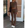 imageANRABESS Women 2 Piece Outfits Fall Lounge Sets Long Sleeve Cropped Top Fold Over Flare Pants Comfy Pajamas Set Y2K ClothesCoffee