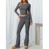 imageANRABESS Women 2 Piece Outfits Fall Lounge Sets Long Sleeve Cropped Top Fold Over Flare Pants Comfy Pajamas Set Y2K ClothesDeep Grey