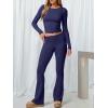 imageANRABESS Women 2 Piece Outfits Fall Lounge Sets Long Sleeve Cropped Top Fold Over Flare Pants Comfy Pajamas Set Y2K ClothesNavy Blue