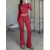 imageANRABESS Women 2 Piece Outfits Fall Lounge Sets Long Sleeve Cropped Top Fold Over Flare Pants Comfy Pajamas Set Y2K ClothesPlain Red