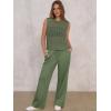 imageANRABESS Women 2 Piece Summer Outfits 2025 Crochet Sweater Vest Wide Leg Pants Lounge Matching Sets Travel Vacation ClothesOlive Green