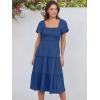 imageANRABESS Women Summer Casual Square Neck Flutter Sleeve Boho Smocked ALine Flowy Tiered Modest Midi Sun Dress with PocketsBlue