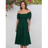 imageANRABESS Women Summer Casual Square Neck Flutter Sleeve Boho Smocked ALine Flowy Tiered Modest Midi Sun Dress with PocketsDark Green