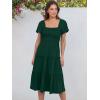 imageANRABESS Women Summer Casual Square Neck Flutter Sleeve Boho Smocked ALine Flowy Tiered Modest Midi Sun Dress with PocketsDark Green