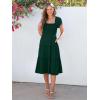 imageANRABESS Women Summer Casual Square Neck Flutter Sleeve Boho Smocked ALine Flowy Tiered Modest Midi Sun Dress with PocketsDark Green
