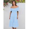 imageANRABESS Women Summer Casual Square Neck Flutter Sleeve Boho Smocked ALine Flowy Tiered Modest Midi Sun Dress with PocketsLight Blue