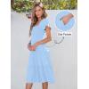 imageANRABESS Women Summer Casual Square Neck Flutter Sleeve Boho Smocked ALine Flowy Tiered Modest Midi Sun Dress with PocketsLight Blue