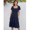 imageANRABESS Women Summer Casual Square Neck Flutter Sleeve Boho Smocked ALine Flowy Tiered Modest Midi Sun Dress with PocketsNavy Blue