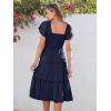 imageANRABESS Women Summer Casual Square Neck Flutter Sleeve Boho Smocked ALine Flowy Tiered Modest Midi Sun Dress with PocketsNavy Blue