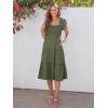 imageANRABESS Women Summer Casual Square Neck Flutter Sleeve Boho Smocked ALine Flowy Tiered Modest Midi Sun Dress with PocketsOlive