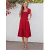 imageANRABESS Women Summer Casual Square Neck Flutter Sleeve Boho Smocked ALine Flowy Tiered Modest Midi Sun Dress with PocketsRed