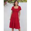 imageANRABESS Women Summer Casual Square Neck Flutter Sleeve Boho Smocked ALine Flowy Tiered Modest Midi Sun Dress with PocketsRed