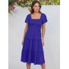 imageANRABESS Women Summer Casual Square Neck Flutter Sleeve Boho Smocked ALine Flowy Tiered Modest Midi Sun Dress with PocketsRoyal Blue