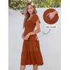 imageANRABESS Women Summer Casual Square Neck Flutter Sleeve Boho Smocked ALine Flowy Tiered Modest Midi Sun Dress with PocketsRust Red