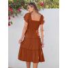 imageANRABESS Women Summer Casual Square Neck Flutter Sleeve Boho Smocked ALine Flowy Tiered Modest Midi Sun Dress with PocketsRust Red