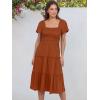imageANRABESS Women Summer Casual Square Neck Flutter Sleeve Boho Smocked ALine Flowy Tiered Modest Midi Sun Dress with PocketsRust Red