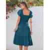 imageANRABESS Women Summer Casual Square Neck Flutter Sleeve Boho Smocked ALine Flowy Tiered Modest Midi Sun Dress with PocketsTeal