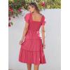 imageANRABESS Women Summer Casual Square Neck Flutter Sleeve Boho Smocked ALine Flowy Tiered Modest Midi Sun Dress with PocketsWatermelon