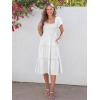imageANRABESS Women Summer Casual Square Neck Flutter Sleeve Boho Smocked ALine Flowy Tiered Modest Midi Sun Dress with PocketsWhite