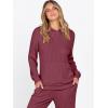 imageANRABESS Womens 2 Piece Lounge Pajama Sets Ribbed Knit Long Sleeve Hoodies Tops Matching Pants Casual Fall Sleepwear OutfitsDark Red