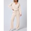 imageANRABESS Womens 2 Piece Outfits Lounge Sets Casual Long Sleeve Sweatsuits Polo Top Wide Leg Pants Fall Sweat Matching SetsApricot