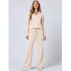 imageANRABESS Womens 2 Piece Outfits Lounge Sets Casual Long Sleeve Sweatsuits Polo Top Wide Leg Pants Fall Sweat Matching SetsApricot