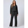 imageANRABESS Womens 2 Piece Outfits Lounge Sets Casual Long Sleeve Sweatsuits Polo Top Wide Leg Pants Fall Sweat Matching SetsBlack