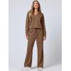 imageANRABESS Womens 2 Piece Outfits Lounge Sets Casual Long Sleeve Sweatsuits Polo Top Wide Leg Pants Fall Sweat Matching SetsCamel