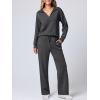 imageANRABESS Womens 2 Piece Outfits Lounge Sets Casual Long Sleeve Sweatsuits Polo Top Wide Leg Pants Fall Sweat Matching SetsDark Grey