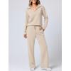 imageANRABESS Womens 2 Piece Outfits Lounge Sets Casual Long Sleeve Sweatsuits Polo Top Wide Leg Pants Fall Sweat Matching SetsLighter Khaki