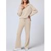 imageANRABESS Womens 2 Piece Outfits Lounge Sets Casual Long Sleeve Sweatsuits Polo Top Wide Leg Pants Fall Sweat Matching SetsLighter Khaki