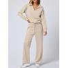imageANRABESS Womens 2 Piece Outfits Lounge Sets Casual Long Sleeve Sweatsuits Polo Top Wide Leg Pants Fall Sweat Matching SetsLighter Khaki
