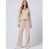 imageANRABESS Womens 2 Piece Outfits Lounge Sets Casual Long Sleeve Sweatsuits Polo Top Wide Leg Pants Fall Sweat Matching SetsLighter Khaki