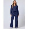 imageANRABESS Womens 2 Piece Outfits Lounge Sets Casual Long Sleeve Sweatsuits Polo Top Wide Leg Pants Fall Sweat Matching SetsNavy Blue