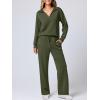 imageANRABESS Womens 2 Piece Outfits Lounge Sets Casual Long Sleeve Sweatsuits Polo Top Wide Leg Pants Fall Sweat Matching SetsOlive