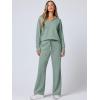 imageANRABESS Womens 2 Piece Outfits Lounge Sets Casual Long Sleeve Sweatsuits Polo Top Wide Leg Pants Fall Sweat Matching SetsPea Green