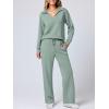 imageANRABESS Womens 2 Piece Outfits Lounge Sets Casual Long Sleeve Sweatsuits Polo Top Wide Leg Pants Fall Sweat Matching SetsPea Green