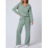imageANRABESS Womens 2 Piece Outfits Lounge Sets Casual Long Sleeve Sweatsuits Polo Top Wide Leg Pants Fall Sweat Matching SetsPea Green