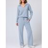 imageANRABESS Womens 2 Piece Outfits Lounge Sets Casual Long Sleeve Sweatsuits Polo Top Wide Leg Pants Fall Sweat Matching SetsSky Blue