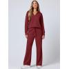 imageANRABESS Womens 2 Piece Outfits Lounge Sets Casual Long Sleeve Sweatsuits Polo Top Wide Leg Pants Fall Sweat Matching SetsWine Red