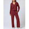 imageANRABESS Womens 2 Piece Outfits Lounge Sets Casual Long Sleeve Sweatsuits Polo Top Wide Leg Pants Fall Sweat Matching SetsWine Red