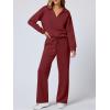 imageANRABESS Womens 2 Piece Outfits Lounge Sets Casual Long Sleeve Sweatsuits Polo Top Wide Leg Pants Fall Sweat Matching SetsWine Red