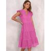 imageANRABESS Womens 2025 Summer Midi Dress Hollow Out Eyelet Ruffle Sleeve V Neck Casual Flowy Tiered Beach Vacation SundressHot Pink