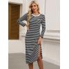 imageANRABESS Womens 34 Long Sleeve Striped Slit Midi T Shirt Dresses with Pockets 2025 Dressy Casual Fall Fashion Travel OutfitsBlack White Stripe
