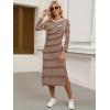 imageANRABESS Womens 34 Long Sleeve Striped Slit Midi T Shirt Dresses with Pockets 2025 Dressy Casual Fall Fashion Travel OutfitsBrown White Stripe