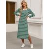 imageANRABESS Womens 34 Long Sleeve Striped Slit Midi T Shirt Dresses with Pockets 2025 Dressy Casual Fall Fashion Travel OutfitsGreen White Stripe