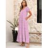 imageANRABESS Womens Boho Maxi Dresses 2025 Summer Casual Floral Puff Short Sleeve Tie Front Flowy Swing Tiered Long Beach DressPink Purple Floral